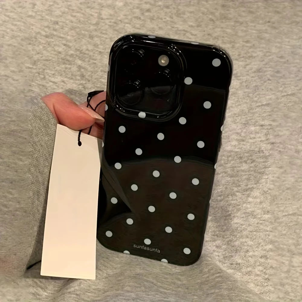 Minimalist Black White Polka Dot Phone Case For iPhone 17 Air 16 Pro Max 15 14 Plus 13 12 Mini 11 Shockproof Silicone Back Cover - Acros