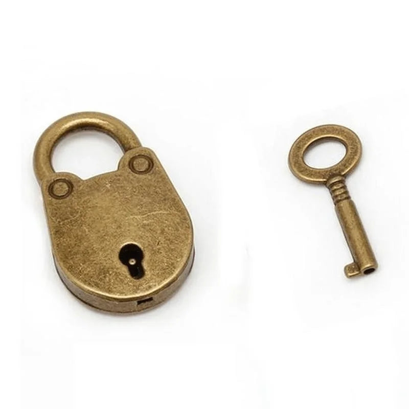 Vintage metal lock and key padlock by Ansoff, featuring a mini old-fashioned design with intricate metal details.
