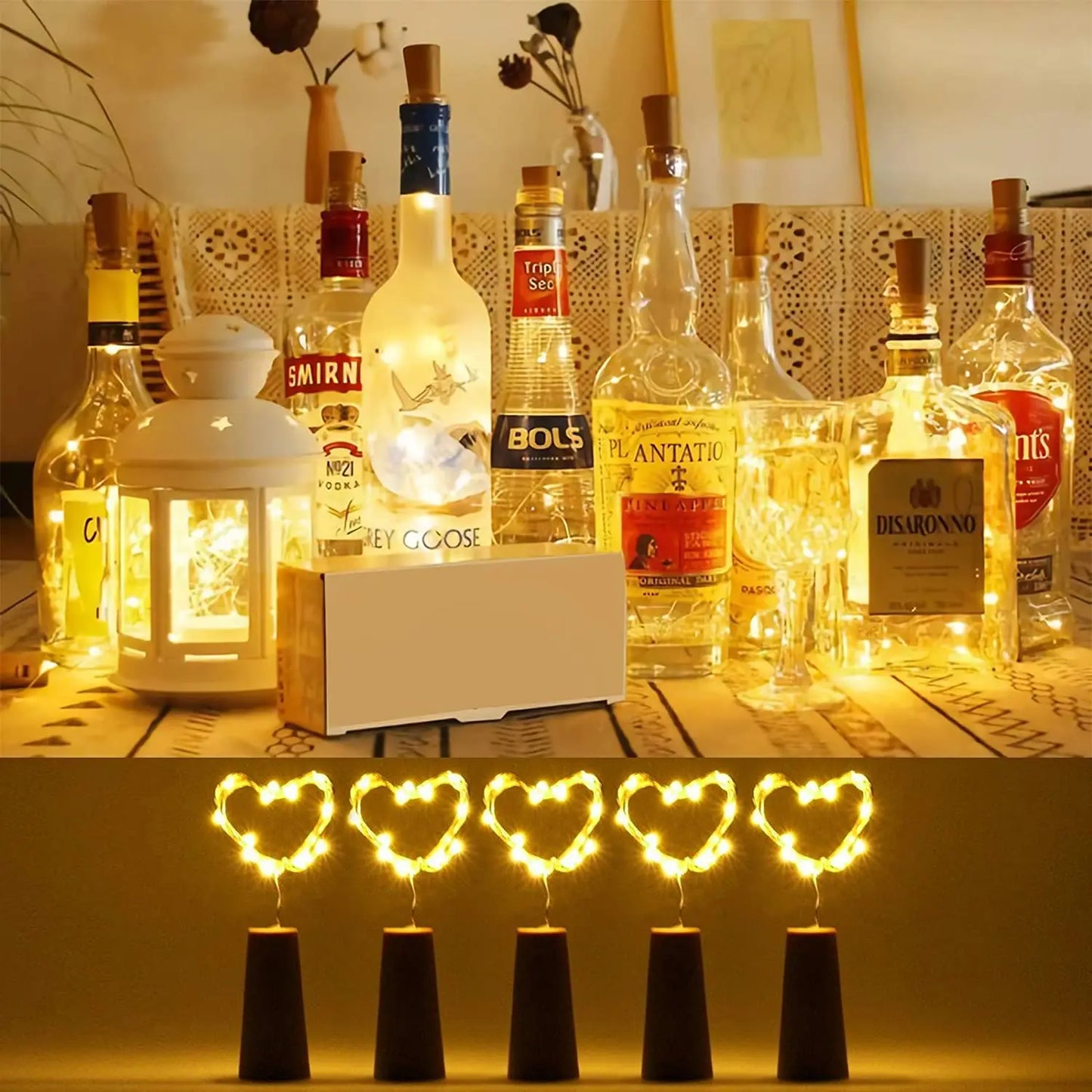 Bar LED Wine Bottle Cork 2M String Lights Christmas Decoration Led Lamp Bottle Fairy Lights Holiday Copper Wire Lights String - Acros