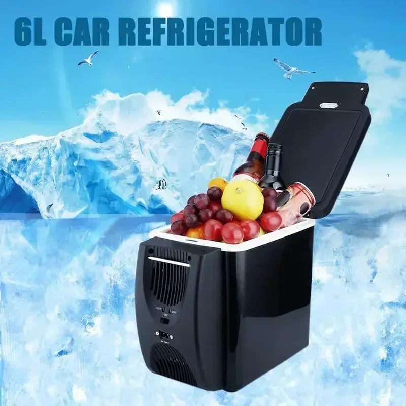 Ansoff mini car refrigerator cooler and freezer with 6L capacity, portable thermoelectric cooler for fruits and beverages.