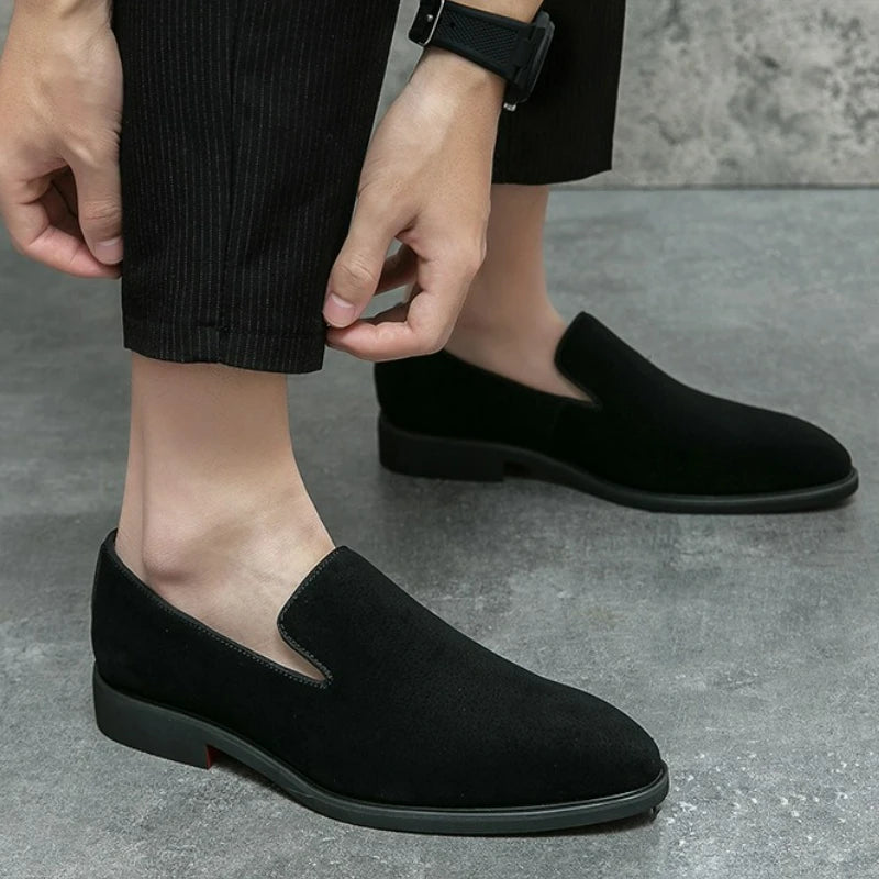 Men's Shoes Suede Leather Shoes Fashion Business Office Dress Shoes Brown Slip on Casual Shoe Red Sole Pointed Toe Male Loafers - Acros