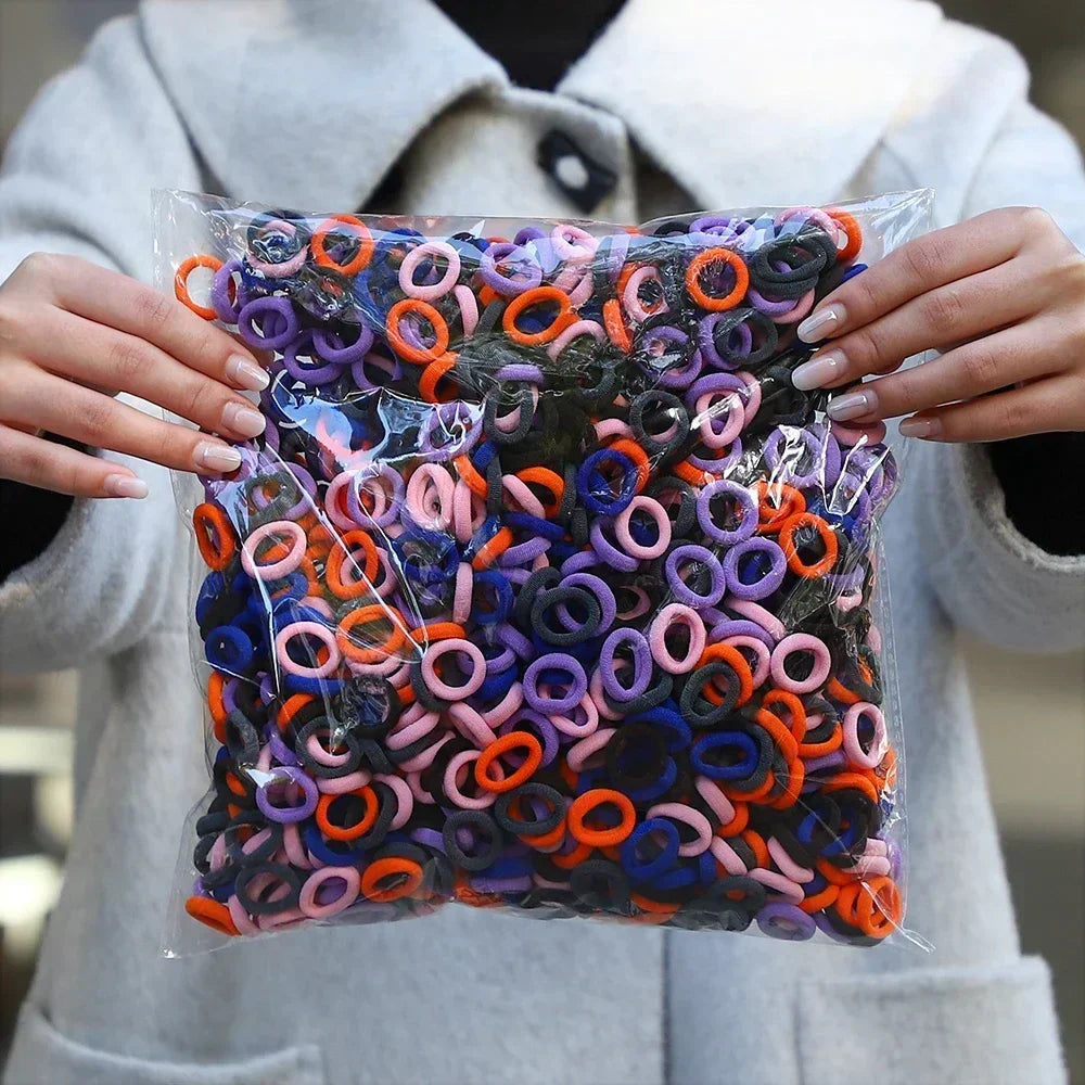 50Pcs/bag Colorful Basic Nylon Ealstic Hair Ties for Girls Ponytail Hold Scrunchie Rubber Band Kid Fashion Hair Accessories - Acros