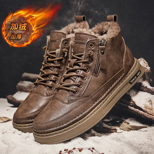 Ansoff leather men's winter boots with warm fur lining, ankle height, lace-up design, casual and work style for 2023.
