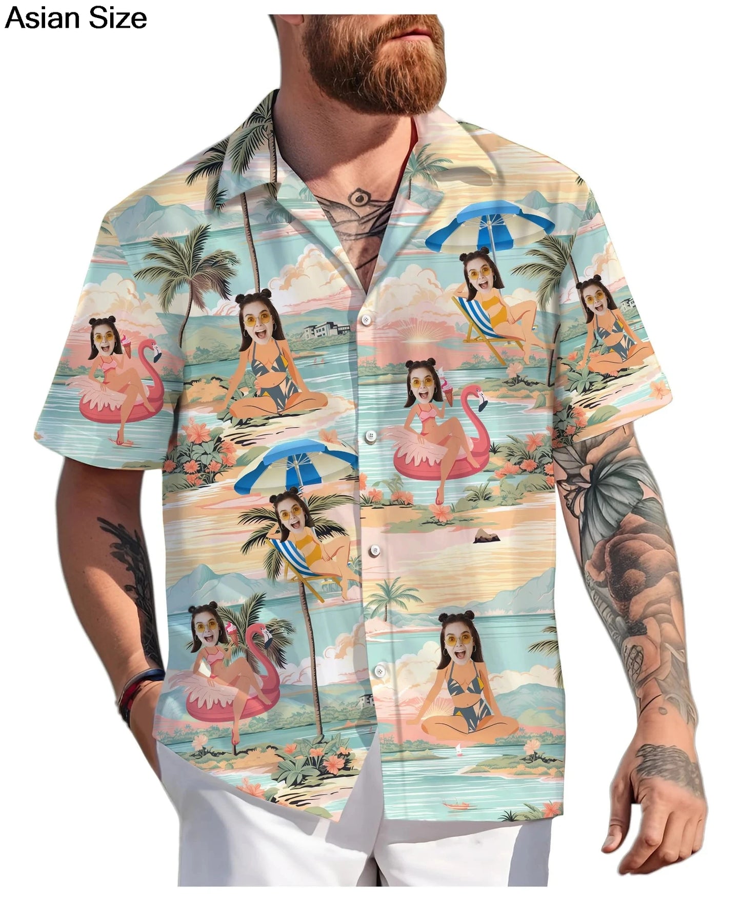 Custom Hawaiian shirt for women featuring fun face design, personalized beach gift, unisex blouse, perfect for couples or girlfriends.