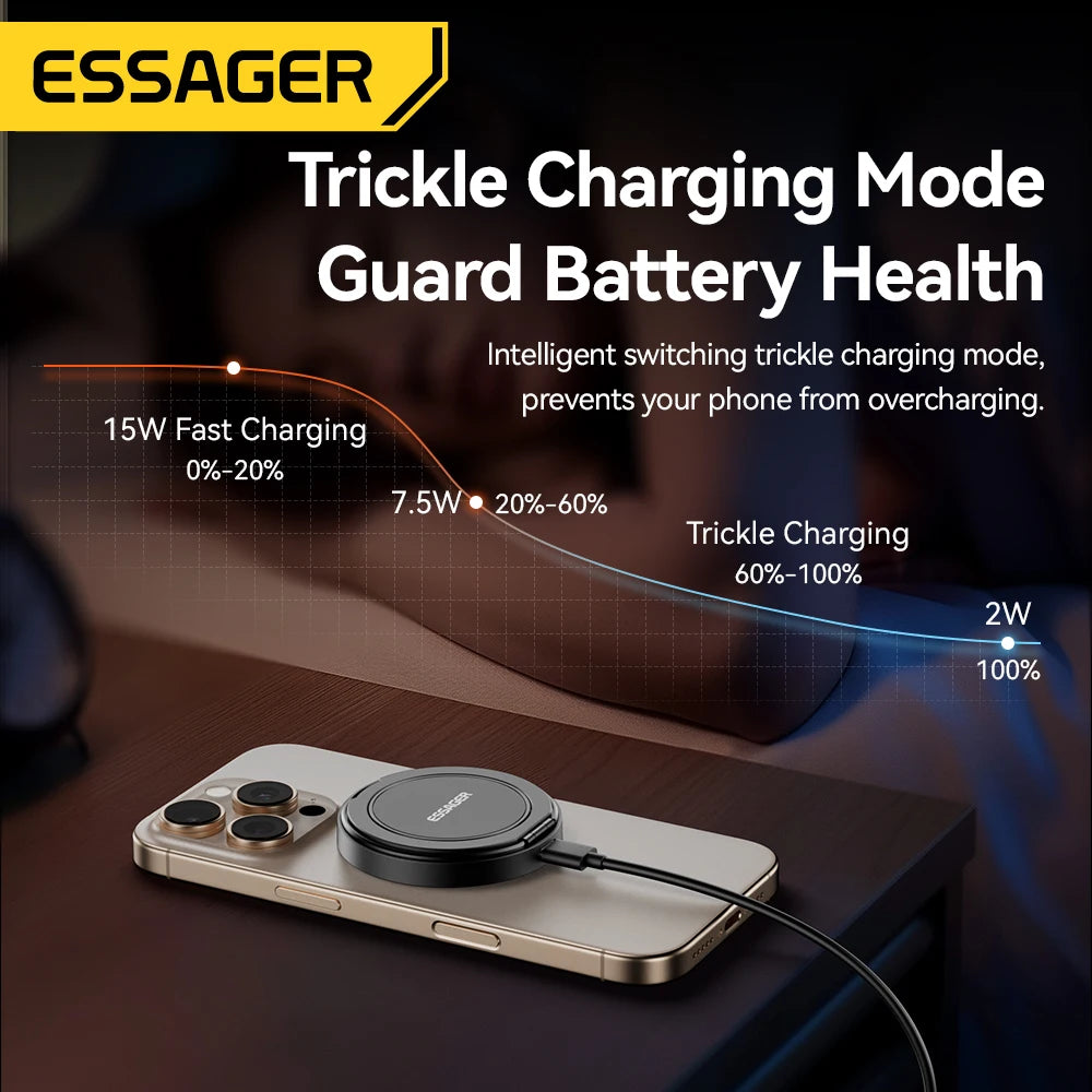 Essager Magnetic Wireless Charger With Holder 15W Fast Charging For iPhone16 15 14 13Pro Max Airpods Mini Wireless Phone Charger