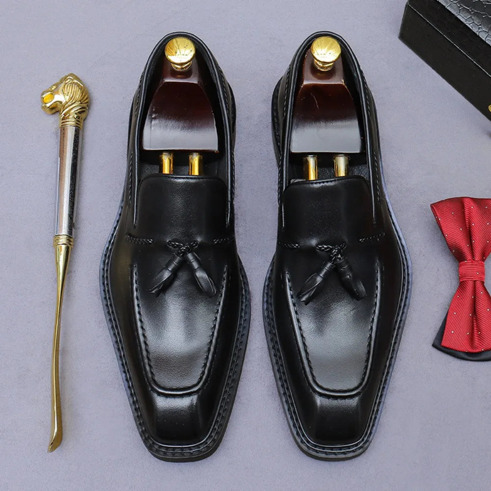 Men's Tassel-Trimmed Slip-On Shoes | Genuine Cowhide, Cross-Border Formal Business, Work & Casual Leather Footwear - Acros