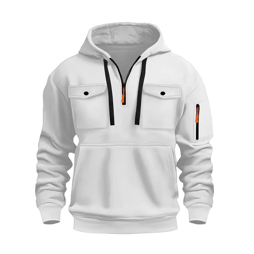 Men's hooded sweatshirt with long sleeves and zippered arms, featuring two pockets on the chest. Men's sportswear casual - Acros