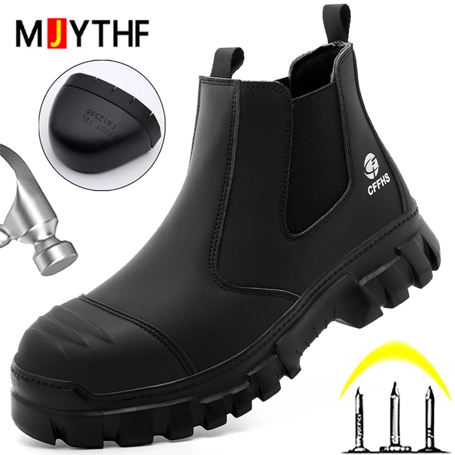 Ansoff waterproof men's Chelsea safety boots with steel toe, anti-smash and puncture protection, lightweight work footwear.