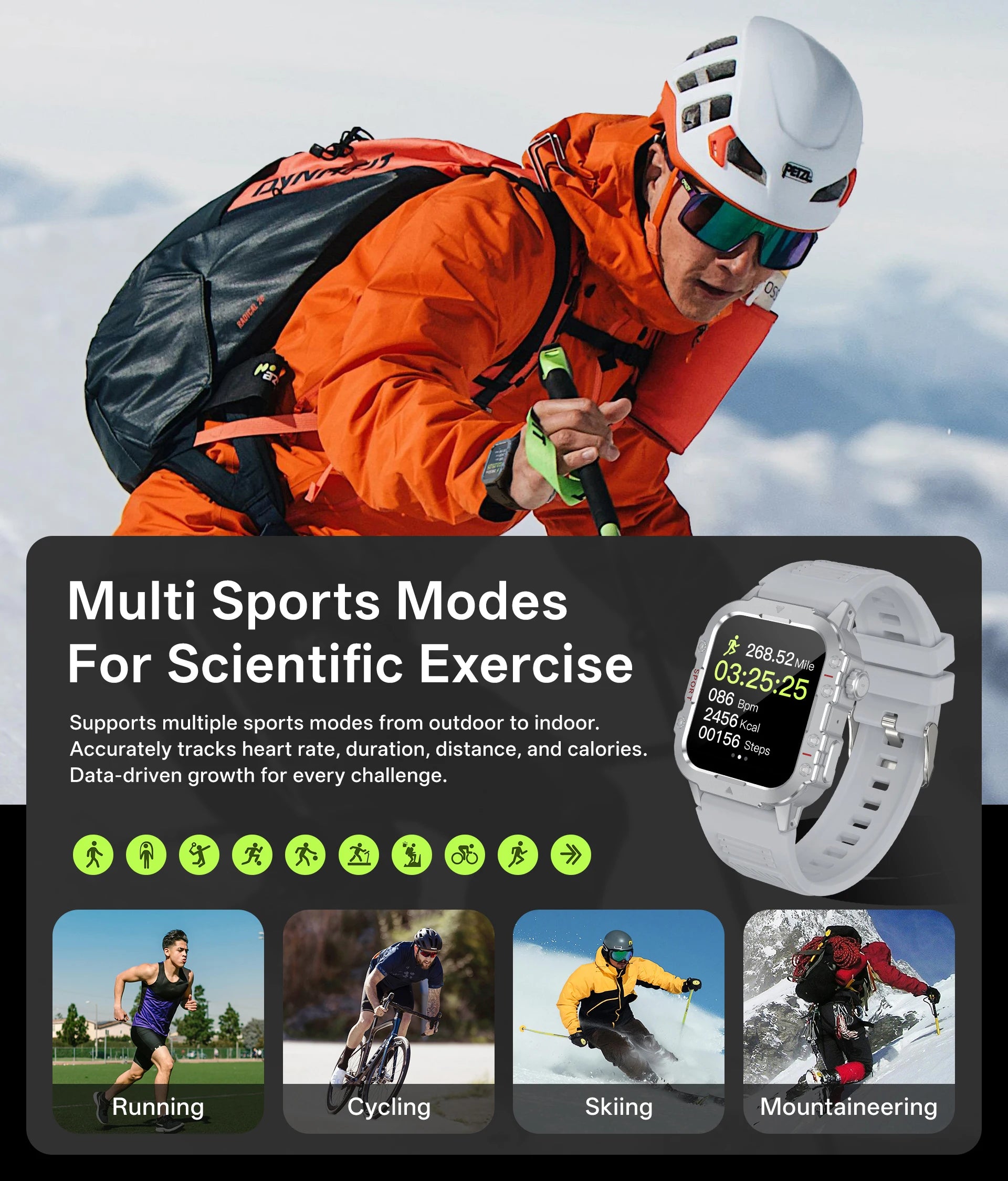 Ansoff Xiaomi military smartwatch for men with 1.44-inch display, fitness tracker, health monitor, IP67 water resistance, and BT call.