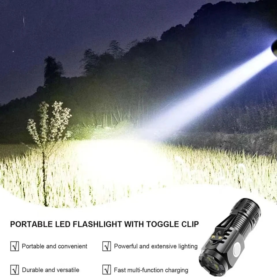 LED Strong Light Flashlight Rechargeable Multi functional for Long Range Portable Outdoor Home Mini Flashlight Cap Clip Light - Acros