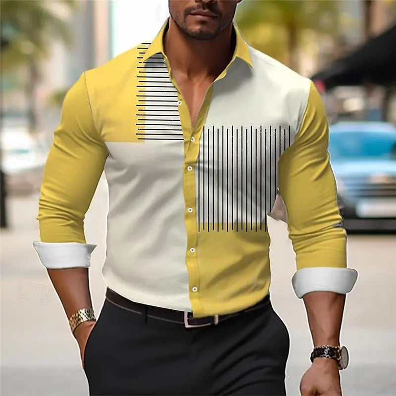 Ansoff men's striped business casual long-sleeved shirt with buttons, ideal for spring and summer workwear, comfortable fit.