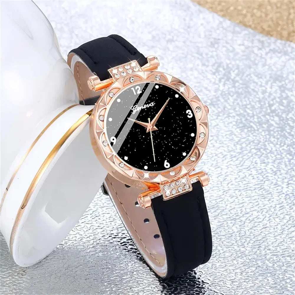 Set of five women's luxury rhinestone wristwatches by Ansoff, featuring elegant quartz designs and bracelet styles for fashionable women.