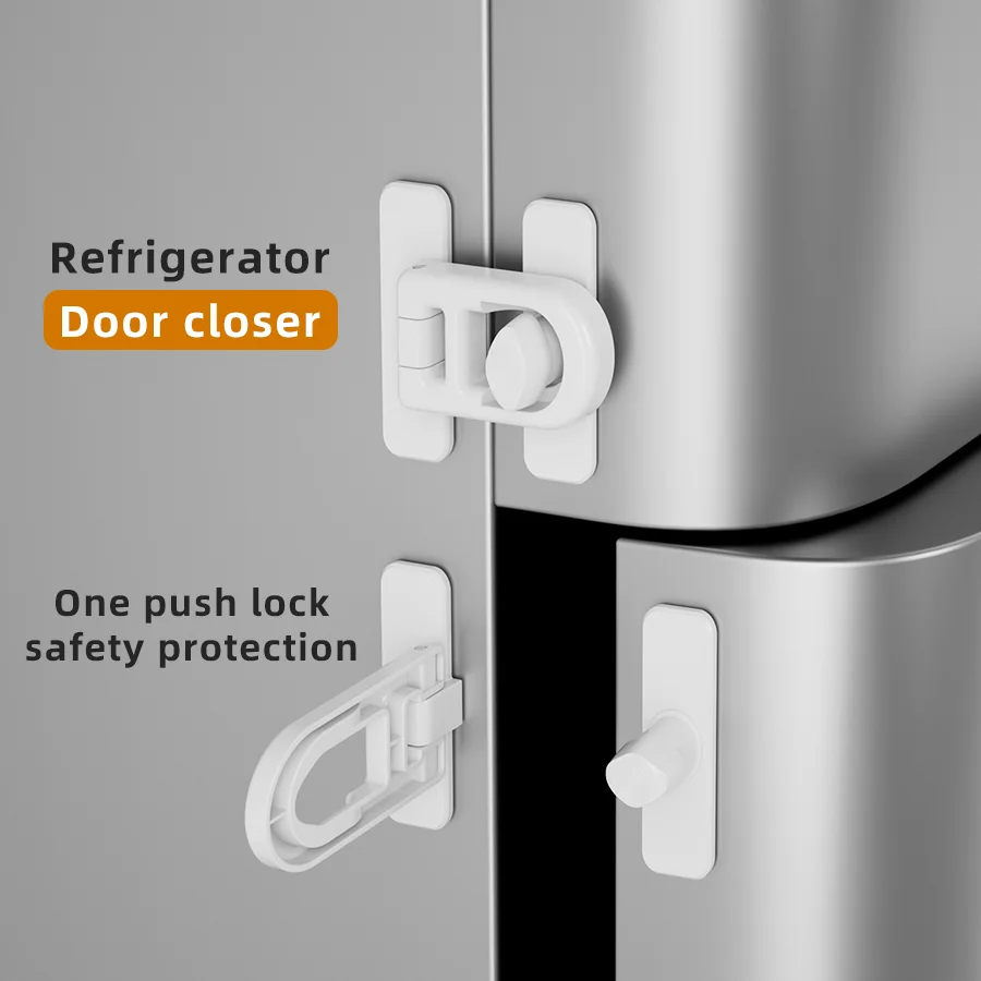 Ansoff fridge and freezer child safety locks securing refrigerator and oven doors for baby proofing and child safety.