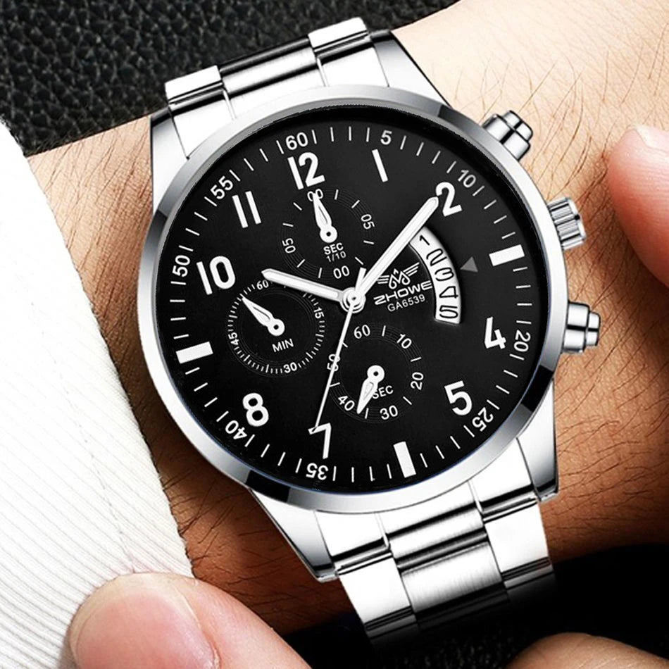 1PC Men's Luxury Watch Fashion Business Calendar Men's Steel Belt Watch Men's Christmas Valentine's Day Gift - Acros