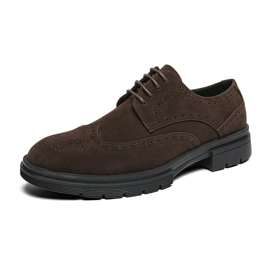 Ansoff British style men's brogue shoes with thick soles, suede leather, wear-resistant design, classic Oxford style.