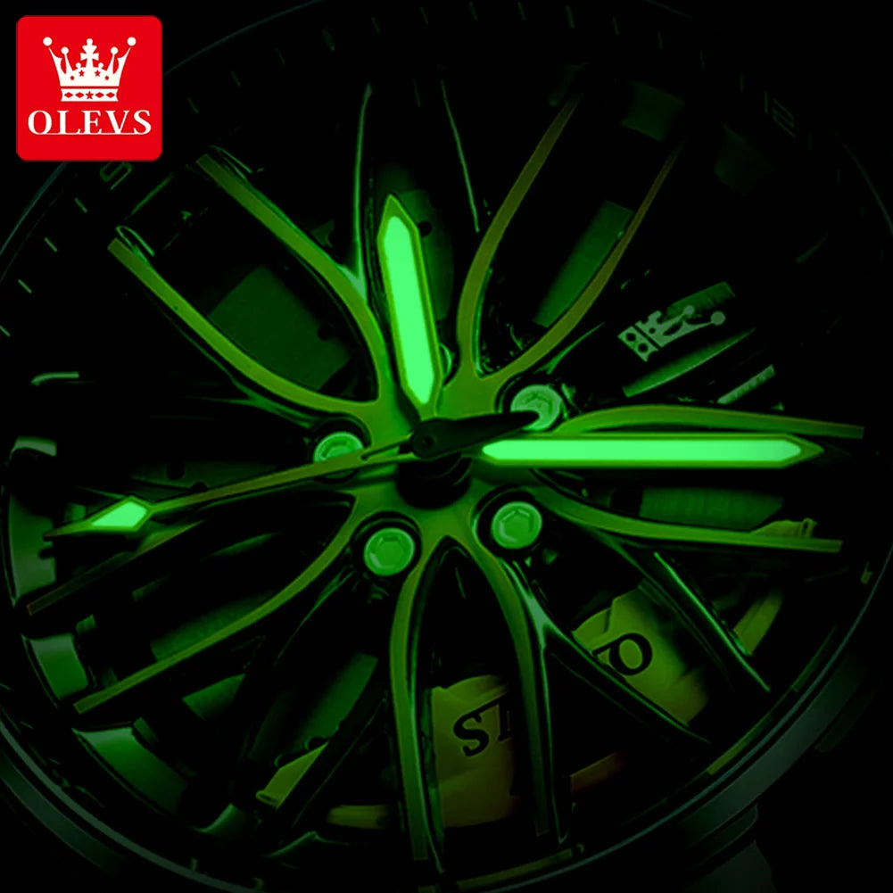 OLEVS Men Watches Rotatable Wheel Hub Dial Fashion Trend Original Quartz Wristwatch Waterproof Stainless Steel Luminous No.9937 - Acros