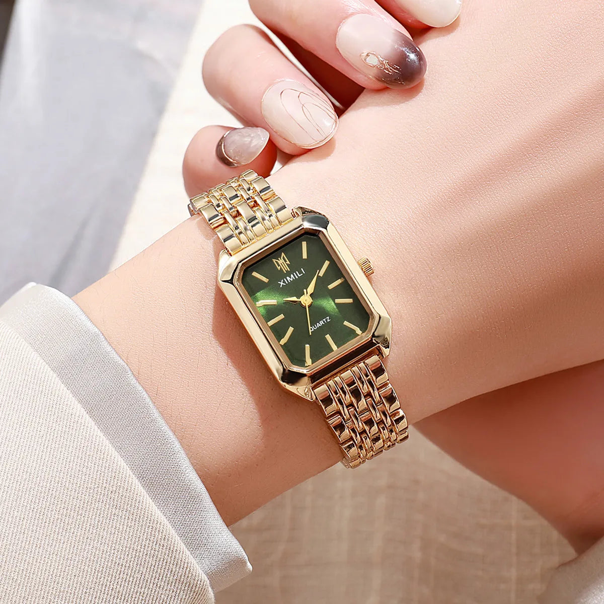 Women Watches Business Luxury Ladies Fashion Quartz Watch Simple Scale Square Quality Gold Plated Stainless Steel Folding Clock - Acros