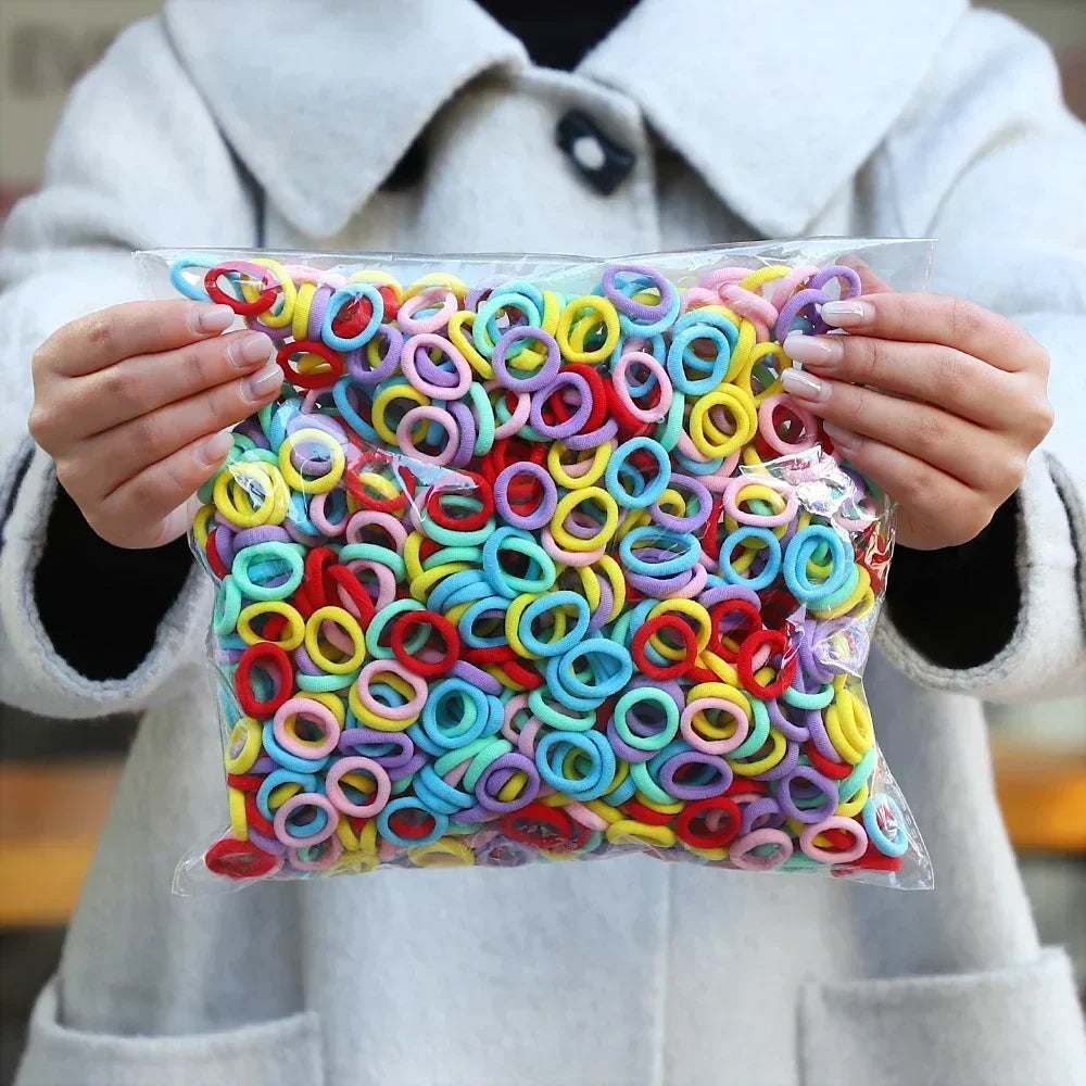 50Pcs/bag Colorful Basic Nylon Ealstic Hair Ties for Girls Ponytail Hold Scrunchie Rubber Band Kid Fashion Hair Accessories - Acros