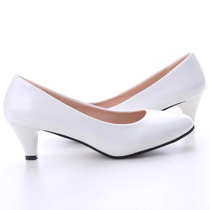 Shoes Ladies Pumps Medium Heel Nude Sexy High Heels Weeding Shoes Women Office Work White Pumps Party Shoes - Acros