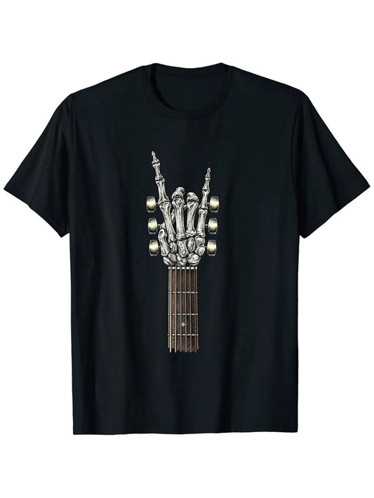 Men's Ansoff T-shirt with rock guitar print, short-sleeved casual top for summer, spring, and autumn wear