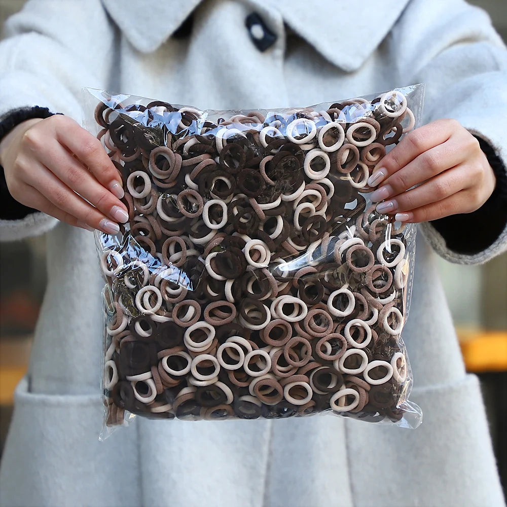 50Pcs/bag Colorful Basic Nylon Ealstic Hair Ties for Girls Ponytail Hold Scrunchie Rubber Band Kid Fashion Hair Accessories - Acros