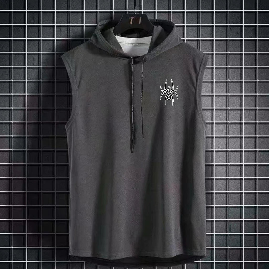 Summer hooded sweatshirt new men's sleeveless loose T-shirt solid color lightweight hooded sweatshirt fitness breathable collar