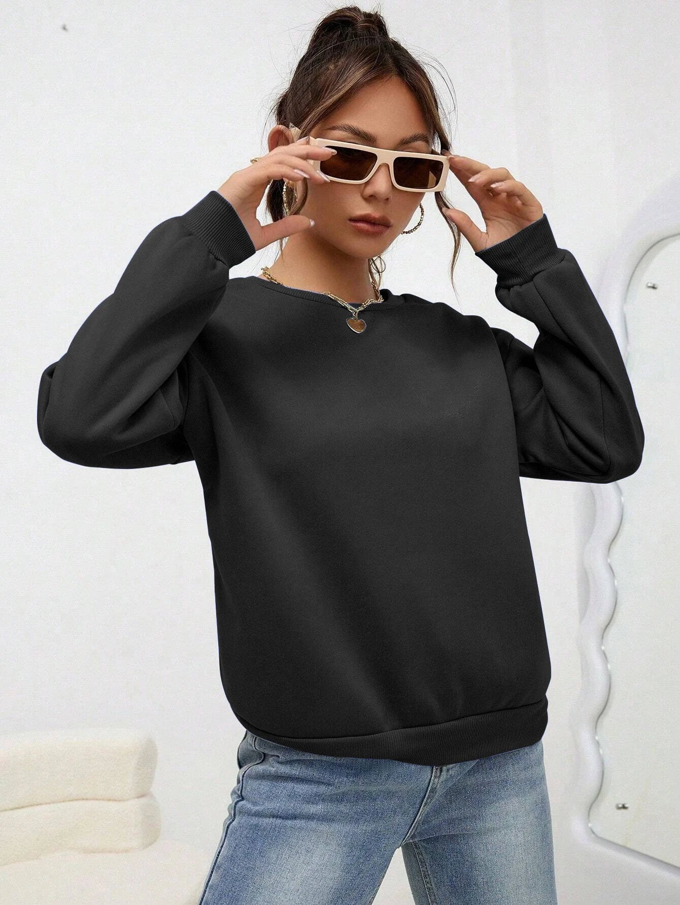 Woman Sweatshirt Casual Solid Color All-Match Clothing Loose Fashionable Pullovers Autumn Crewneck Warm  Female Hoodies - Acros
