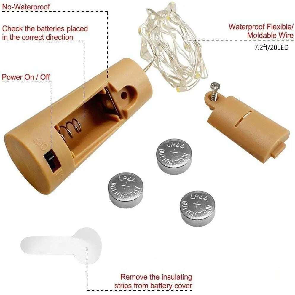 Bar LED Wine Bottle Cork 2M String Lights Christmas Decoration Led Lamp Bottle Fairy Lights Holiday Copper Wire Lights String - Acros