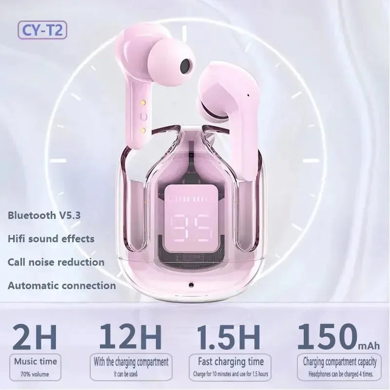 Original T2 Wireless Bluetooth Earphone Transparent HIFI Headphones LED Power Digital Display Stereo Sound Earphones for Xiaomi - Acros