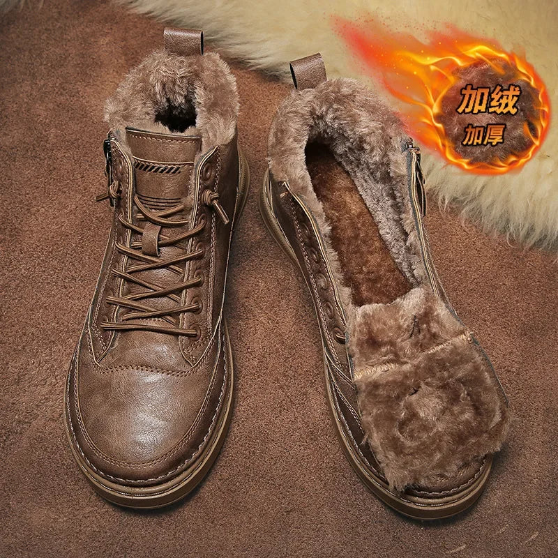 Ansoff men's leather winter boots with fur lining, ankle-height, lace-up design, stylish casual and work footwear for 2023.
