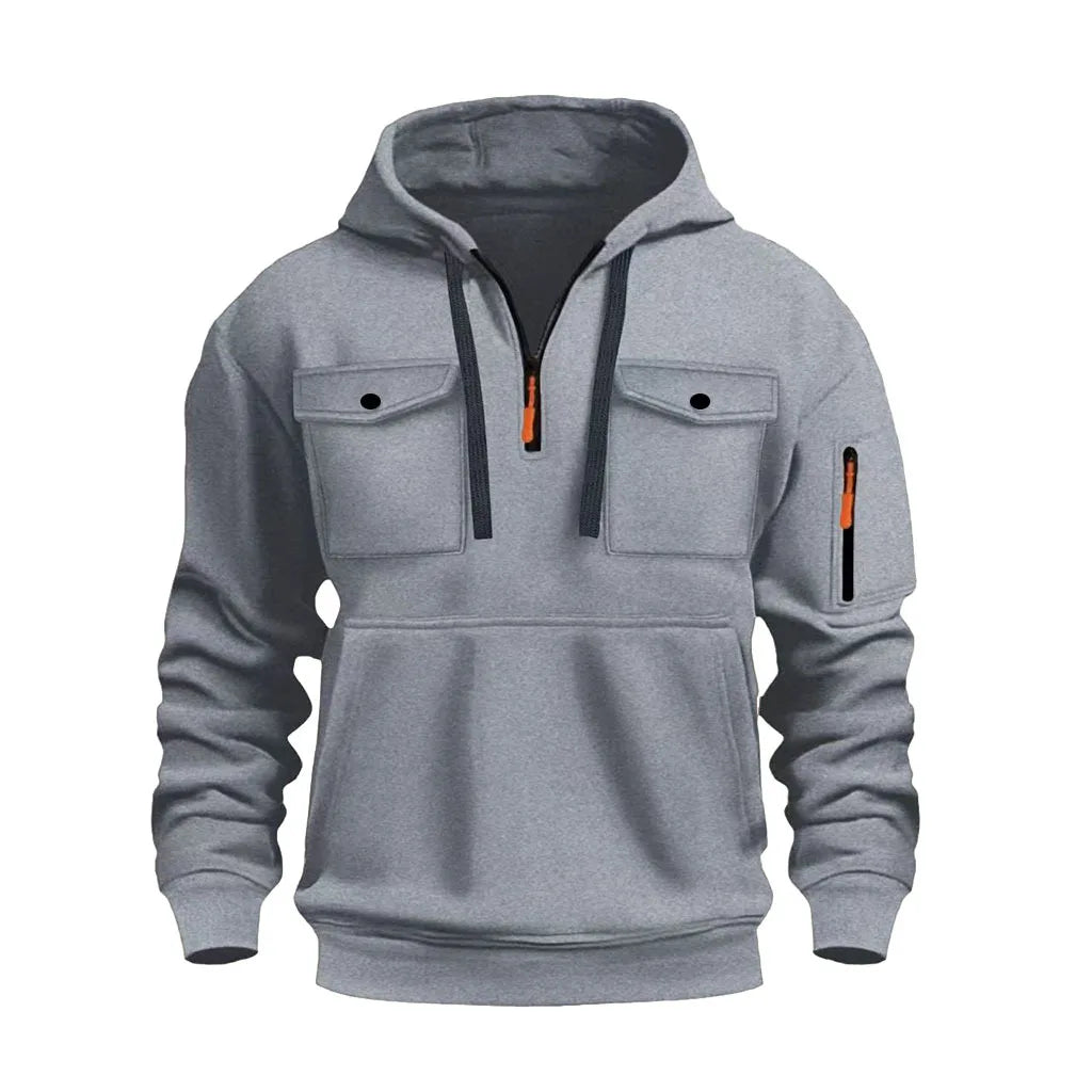 Men's hooded sweatshirt with long sleeves and zippered arms, featuring two pockets on the chest. Men's sportswear casual - Acros