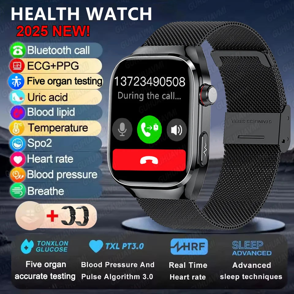 Ansoff 2025 Micro Physical Examination Smart Watch for men with uric acid, body fat, organ health tracking and Bluetooth call features.