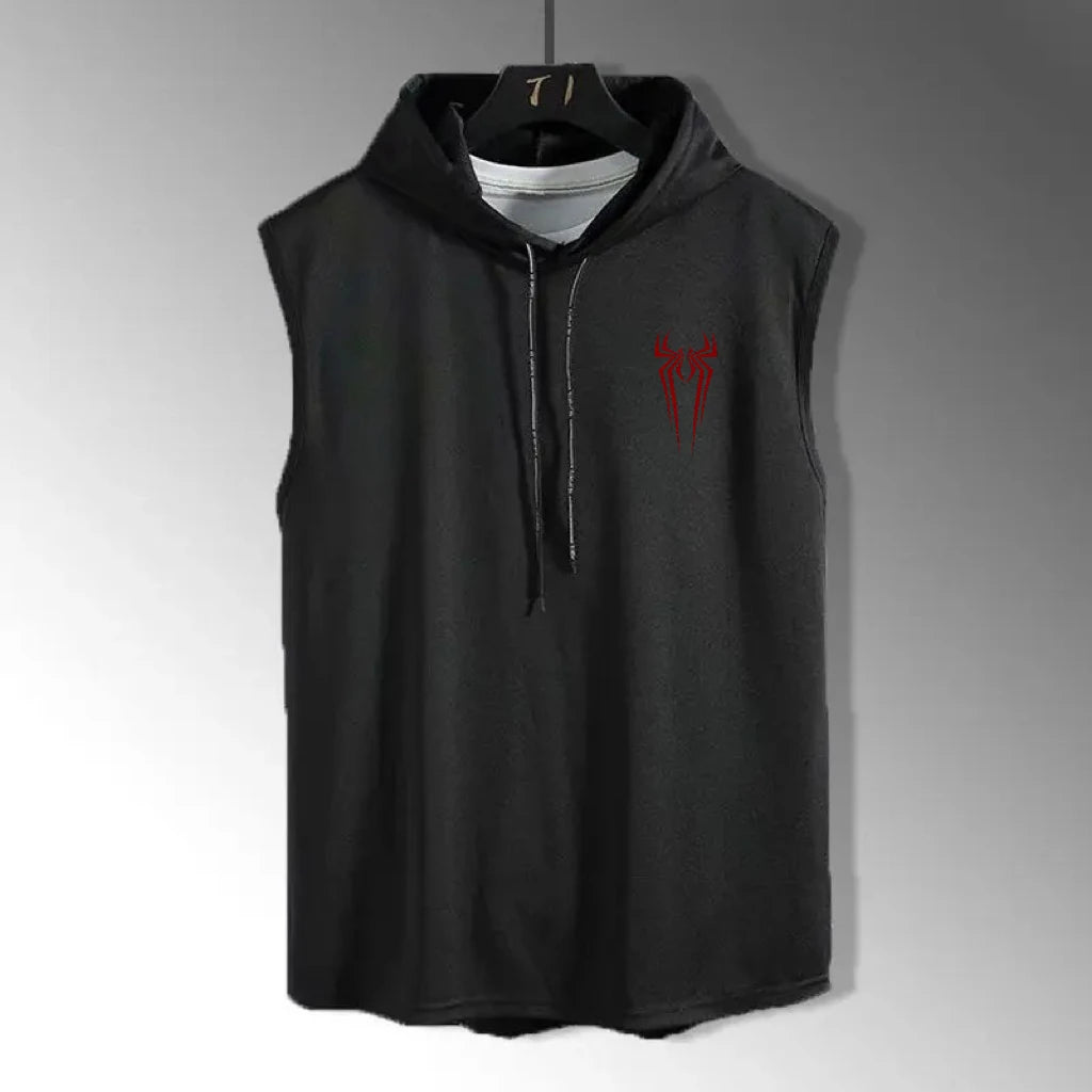 Summer hooded sweatshirt new men's sleeveless loose T-shirt solid color lightweight hooded sweatshirt fitness breathable collar