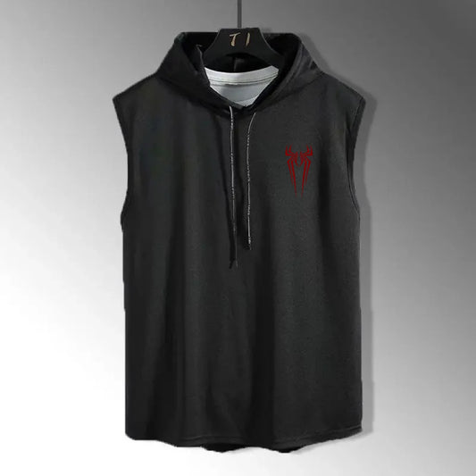 Summer hooded sweatshirt new men's sleeveless loose T-shirt solid color lightweight hooded sweatshirt fitness breathable collar