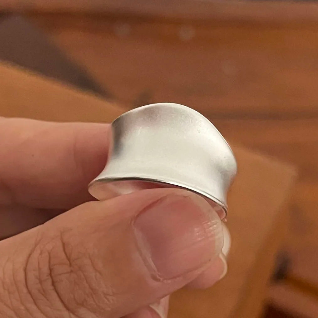 Sterling silver minimalist moon rings set for women, handmade, simple wide band jewelry, perfect for couples and parties.