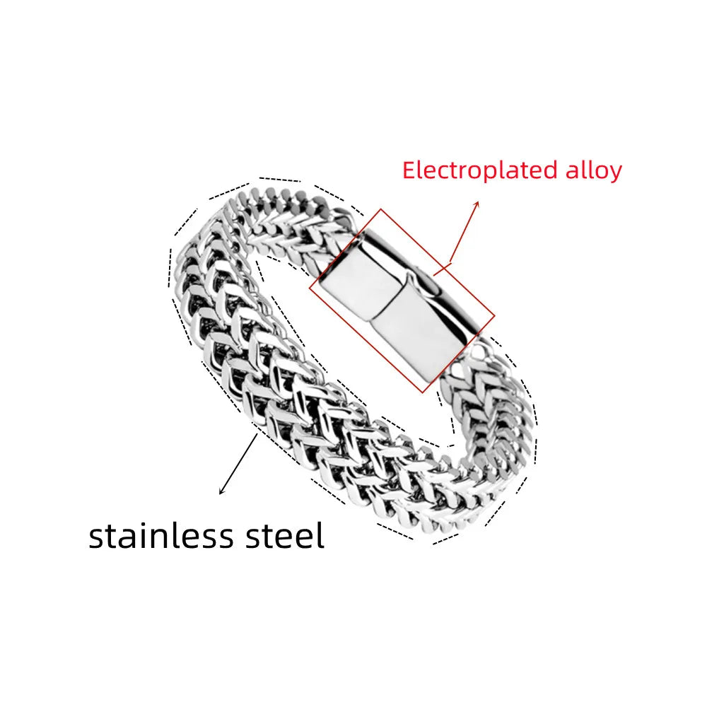 Stainless Steel Braided Double Row Front and Rear Fish Scale Alloy Magnetic Buckle Bracelet with Keel Jewelry New Model - Acros