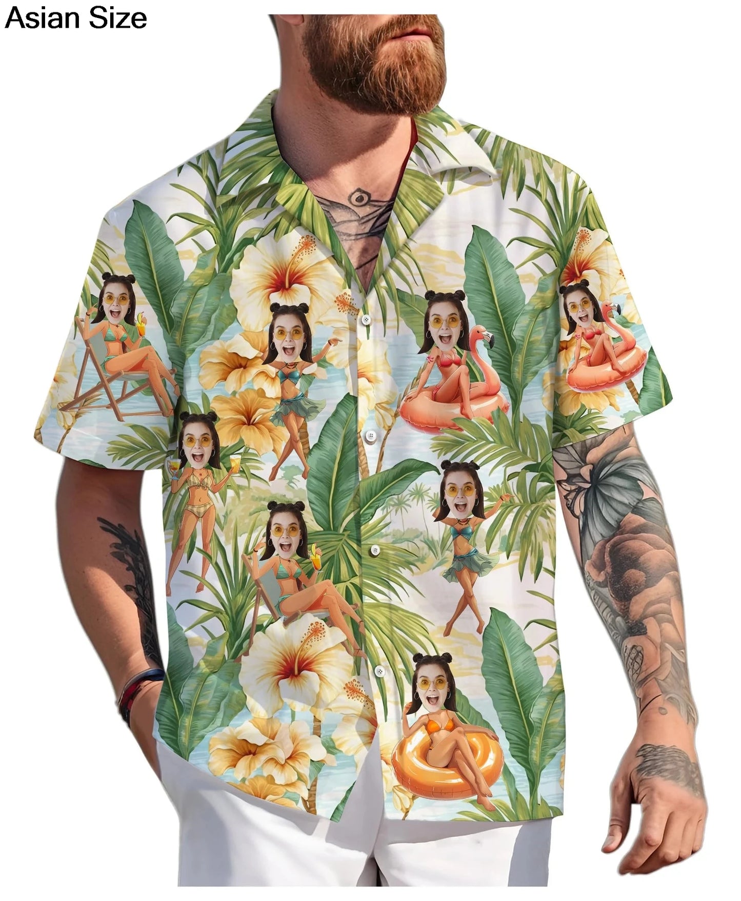 Ansoff custom Hawaiian shirt featuring face print design for women, casual unisex beach blouse, personalized gift for girlfriend or couple