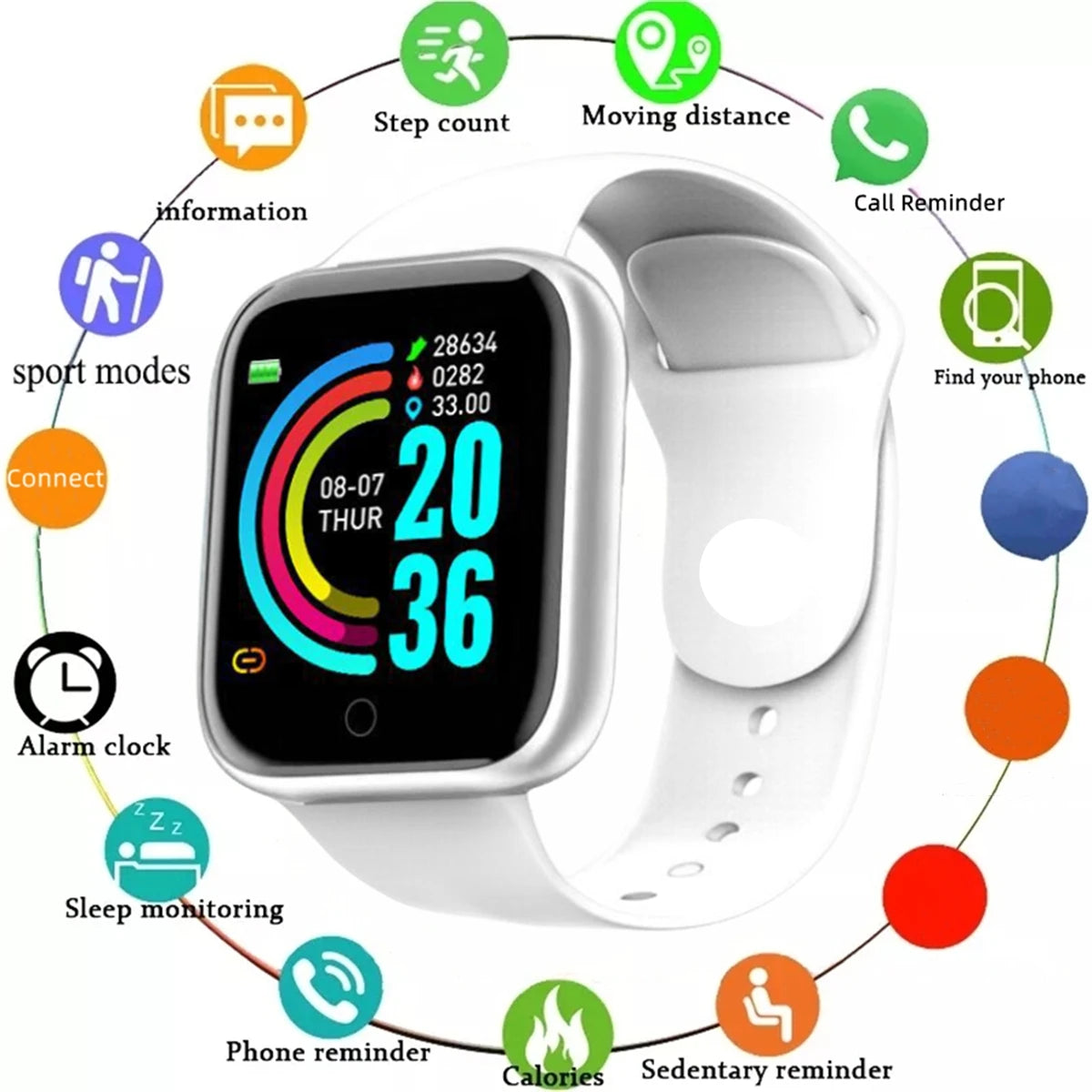 Smartwatch Men Women Wristwatches Smart Watch Message Fitness Monitor Bracelet Birthday Gift Electronic Clock For Android IOS - Acros