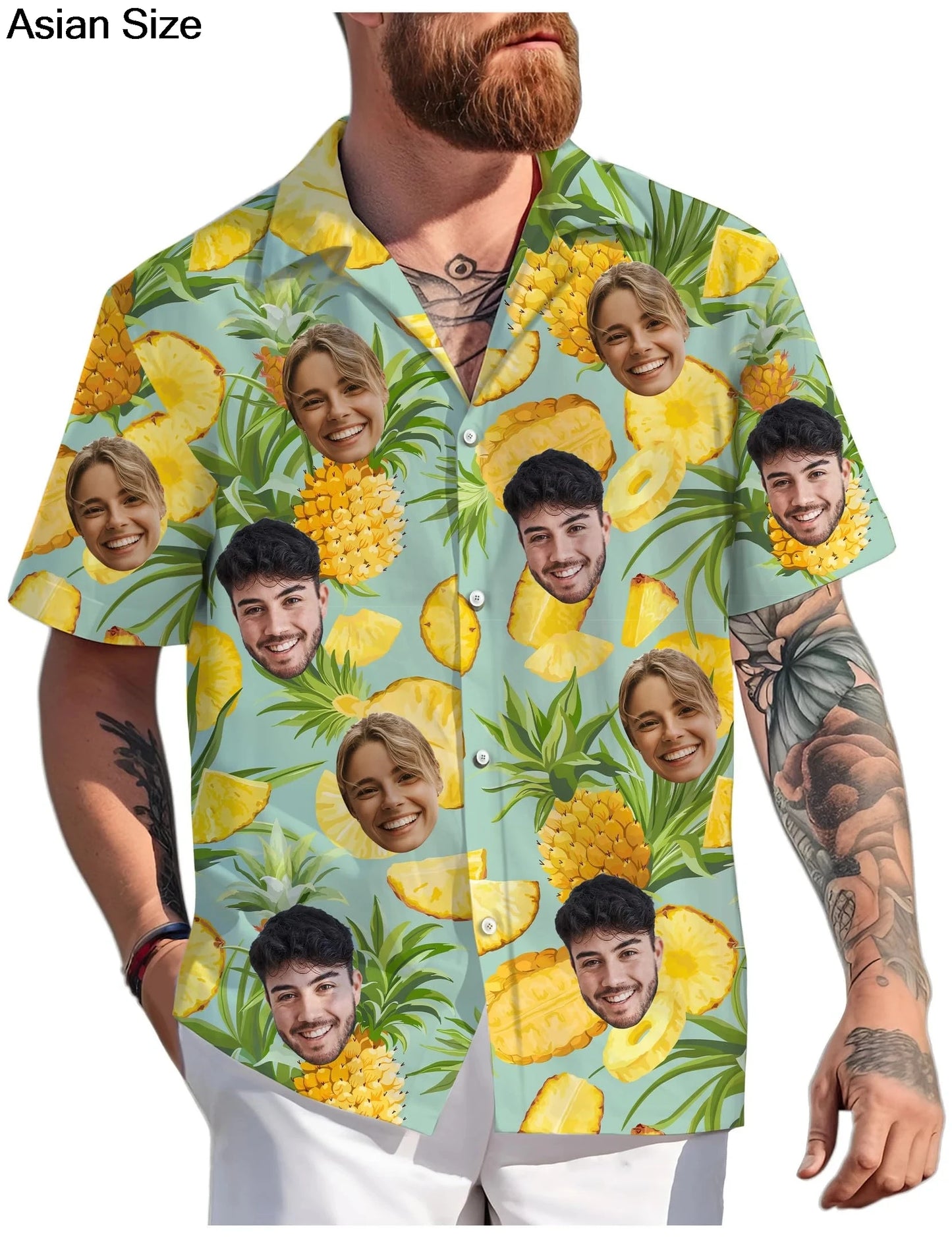 Custom Hawaiian shirt for women featuring face design, personalized beach blouse by Ansoff, perfect for couples or fun summer wear.