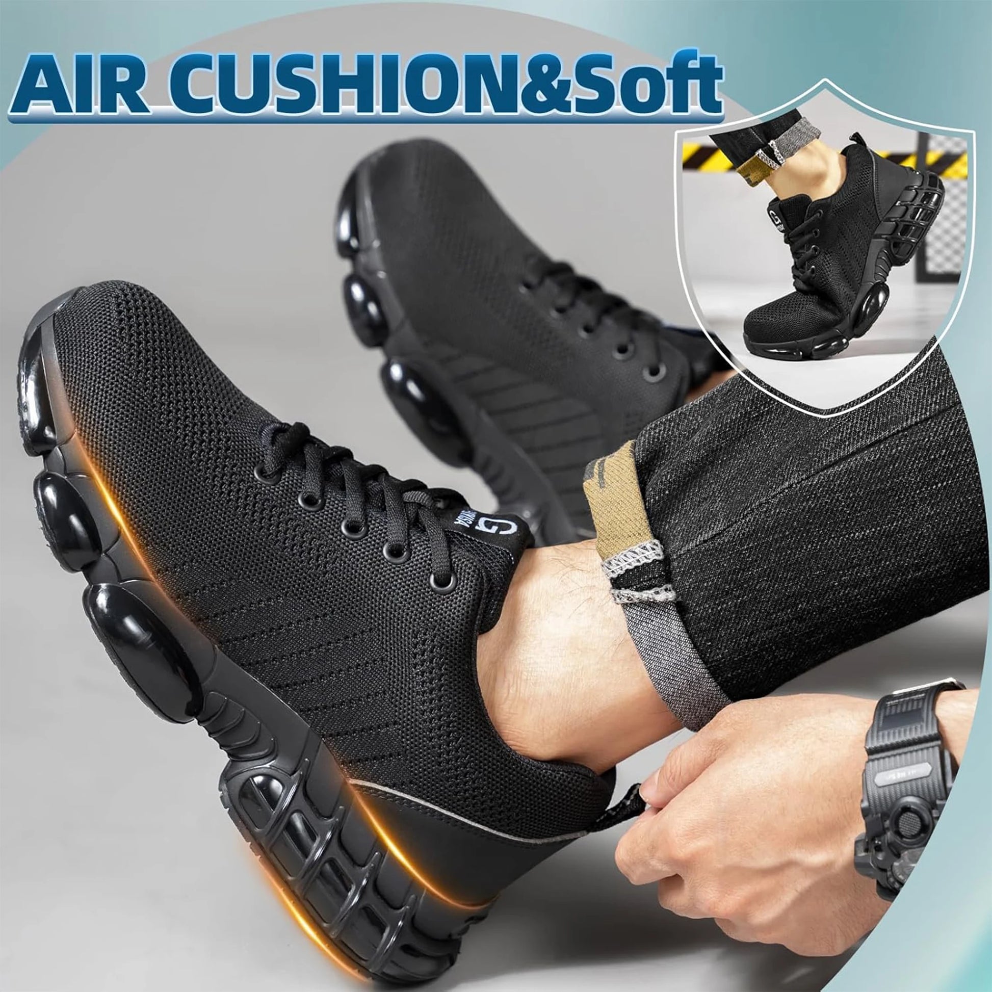 Steel Toe Work Shoes for Men Women Comfortable Lightweight Black Safety Construction Working Shoes Anti-Smash Anti-Puncture - Acros