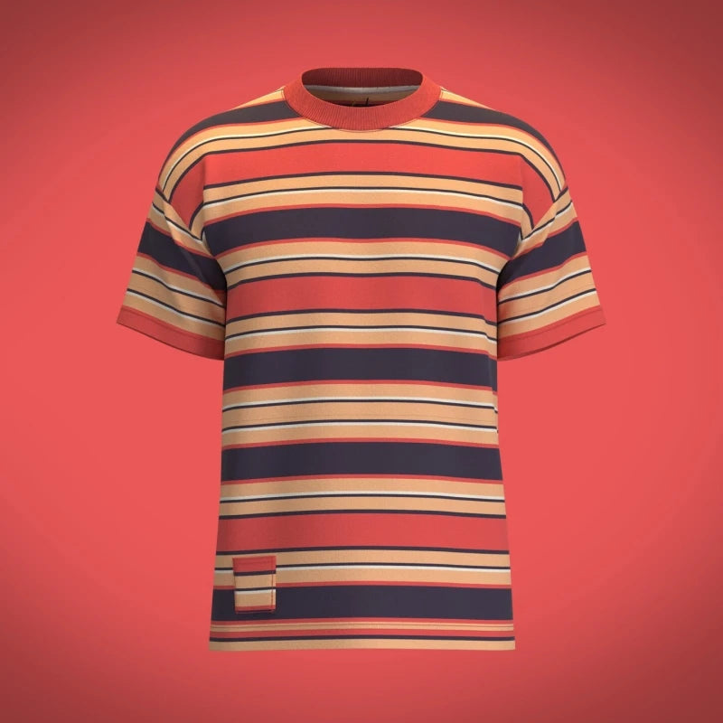 Ansoff men's striped casual T-shirt with 3D printed design, crewneck style, suitable for summer daily wear and streetwear.
