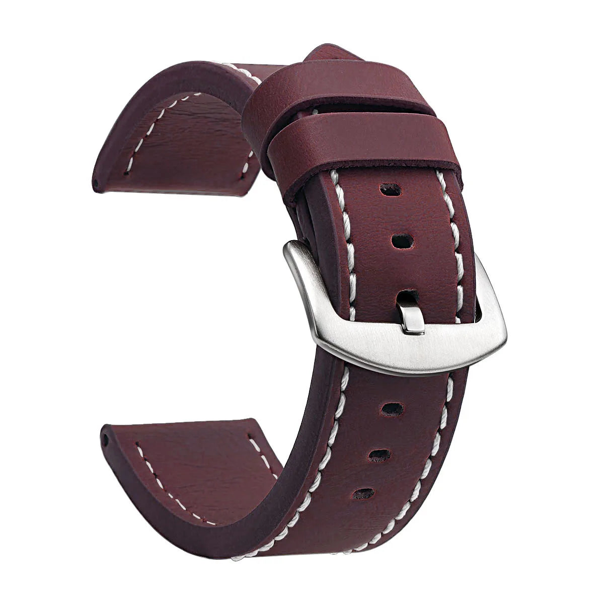 Ansoff SAMCO vintage leather watch band with stainless steel buckle, available in 18mm to 24mm sizes, for sport and casual wear.