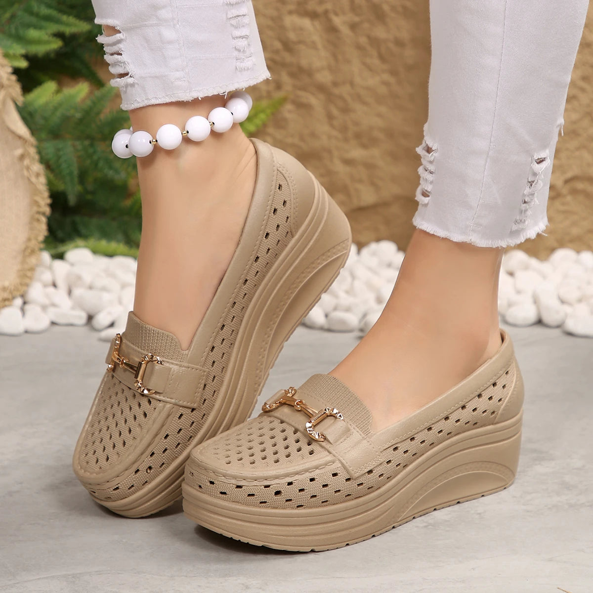 Spring Summer Hot-selling Comfortable Thick-soled Non-slip Sports Shoes for Women Fashion New Breathable Sexy Wedge Work Shoes - Acros