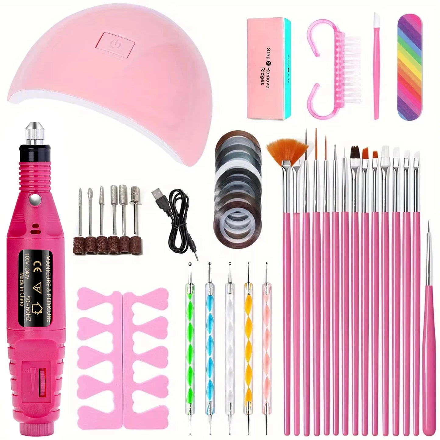 LINMANDA Professional USB Electric Nail Drill Polish File Kit with UV LED Nail Lamp Gel Manicure Dryer Lamp Acrylic Starter Set - Acros