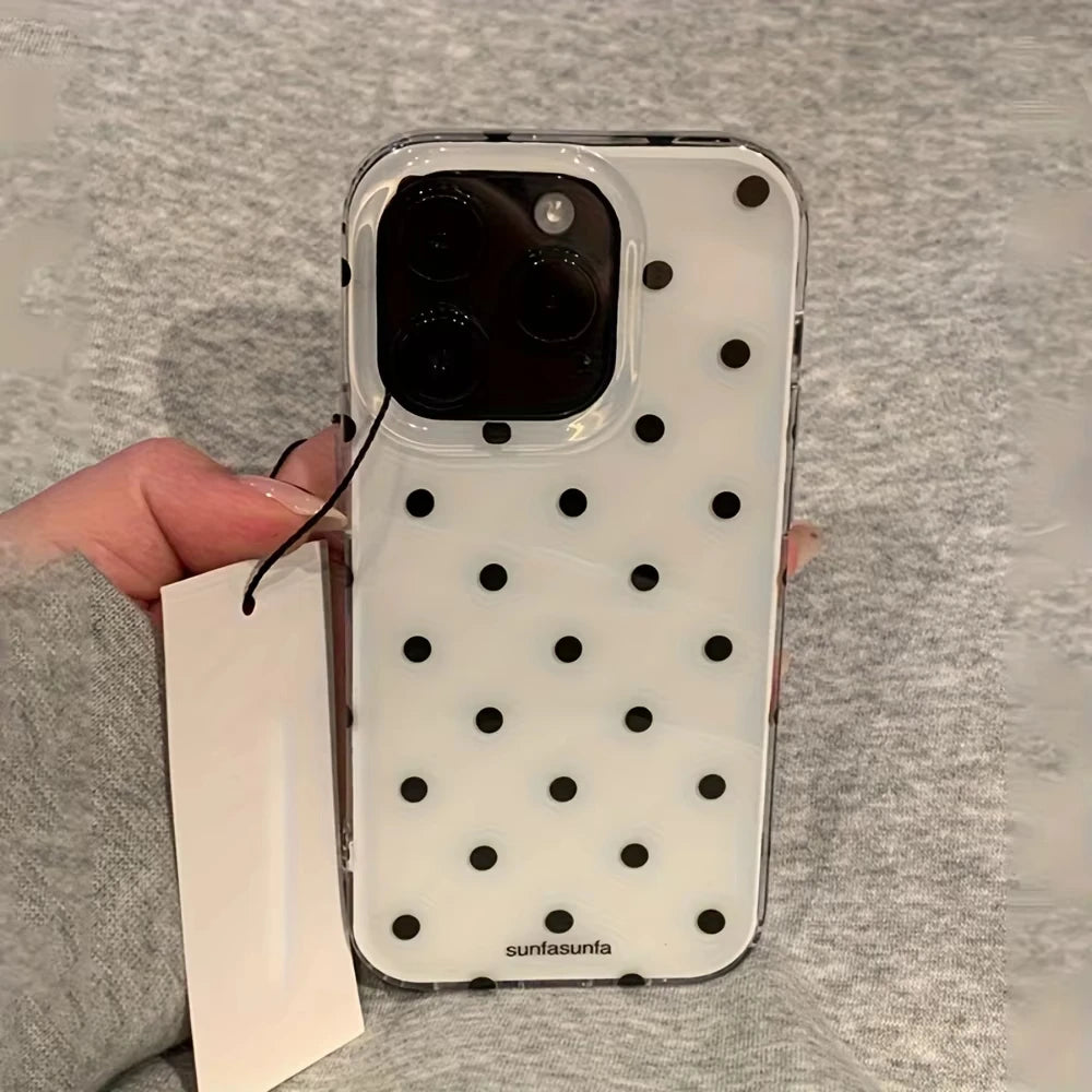 Minimalist Black White Polka Dot Phone Case For iPhone 17 Air 16 Pro Max 15 14 Plus 13 12 Mini 11 Shockproof Silicone Back Cover - Acros