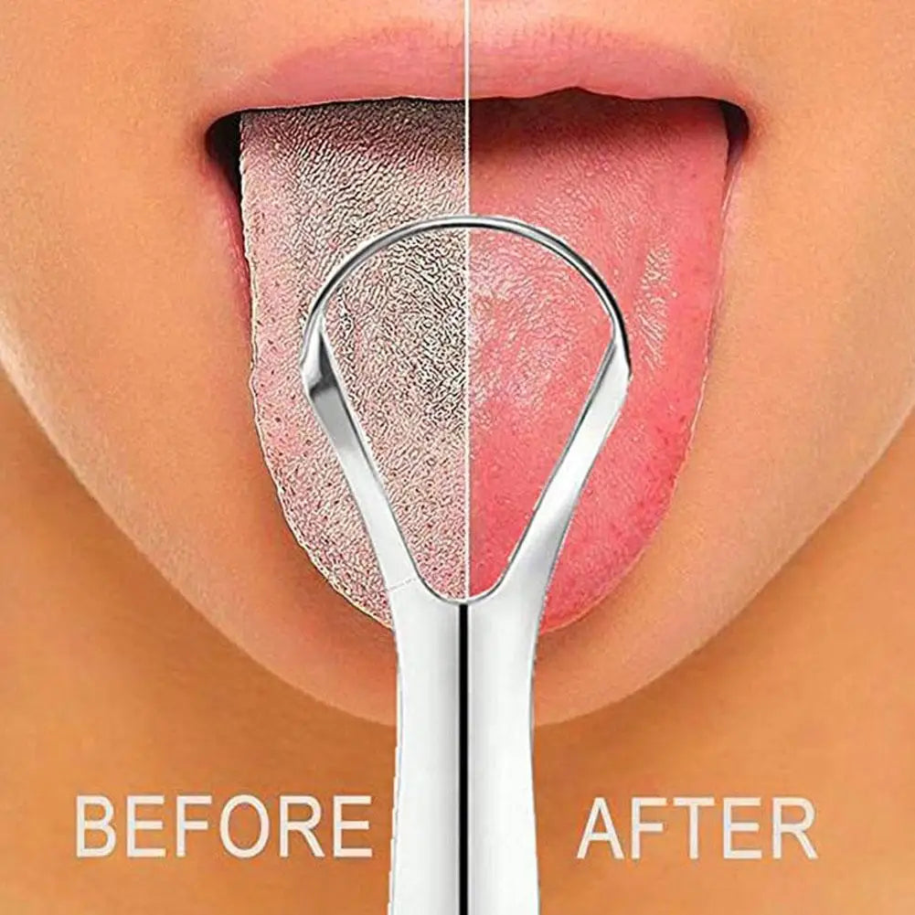 Ansoff stainless steel tongue scraper with single layer design, reusable oral mouth brush for fresh breath and oral hygiene.