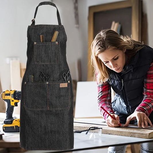 Lightweight Denim Jean Tool Apron with Pockets Waterproof Waxed Canvas Apron for Men and Women Adjustable Work Apron