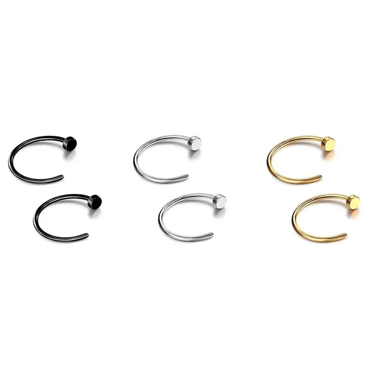 Set of 2/10 stainless steel fake nose rings for women and men, clip-on labret and lip rings for nose piercing jewelry, by Ansoff.