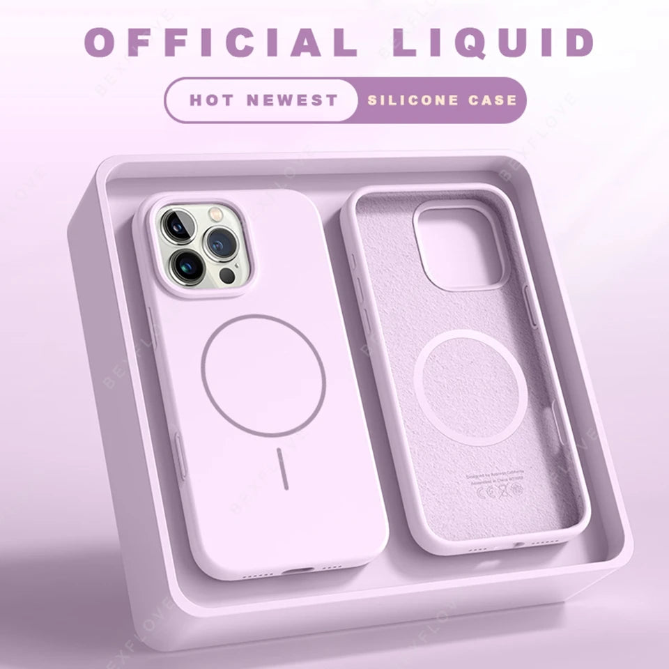 Magnetic Phone Case For iPhone 15 14 16 Plus 11 12 13 16 Pro Max Silicone Official Lanyard Magsafe Strap Protector Soft Cover - Acros