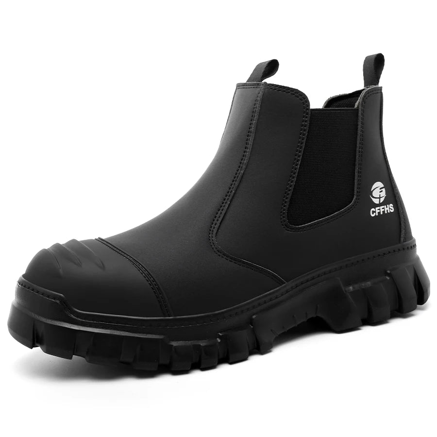 Ansoff waterproof men's safety Chelsea boots with steel toe, anti-smash, anti-puncture protection, lightweight work footwear.